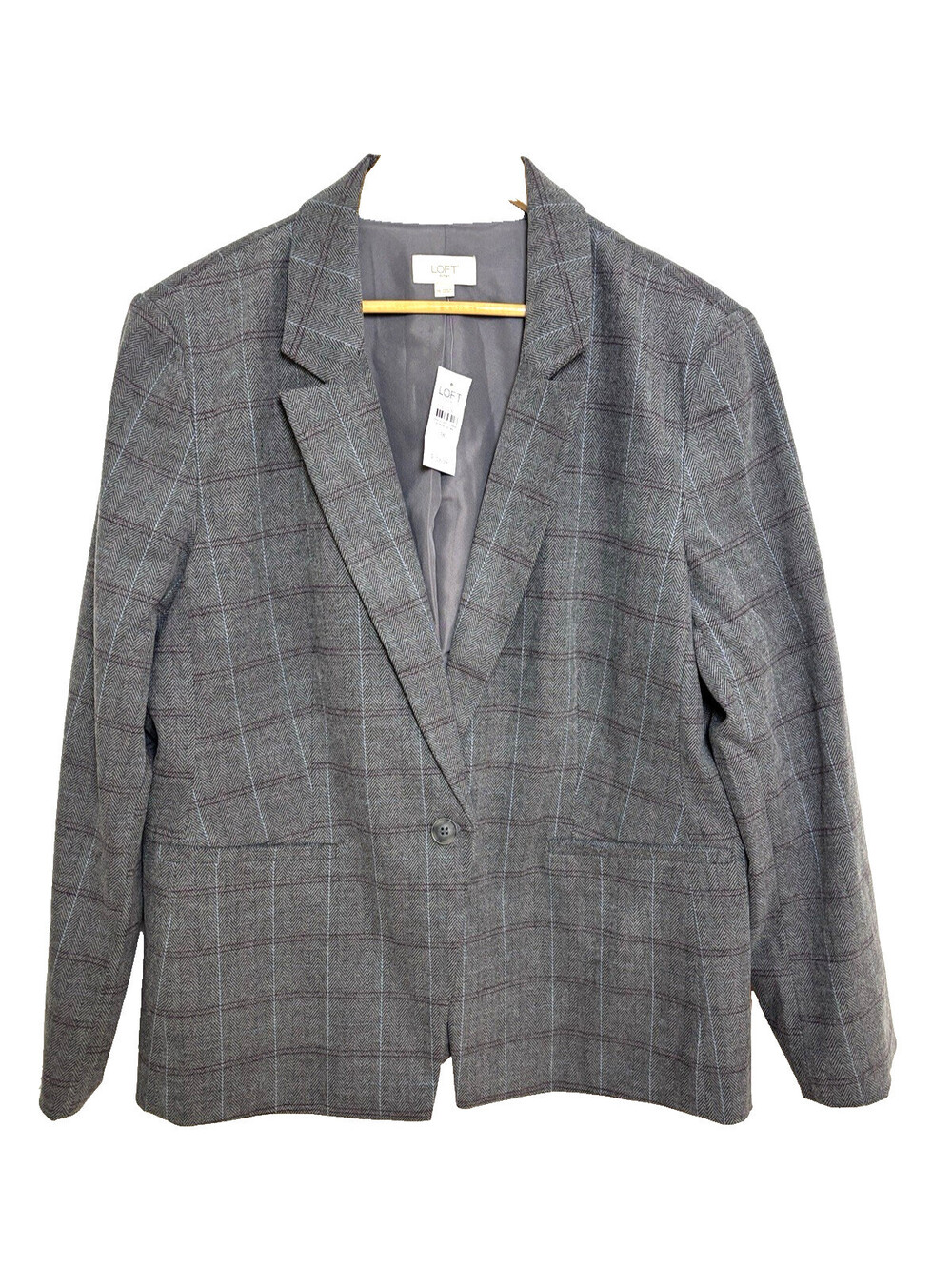 LOFT  Outlet Womens  Size 18 Gray Plaid Blazer  One Button NWT
